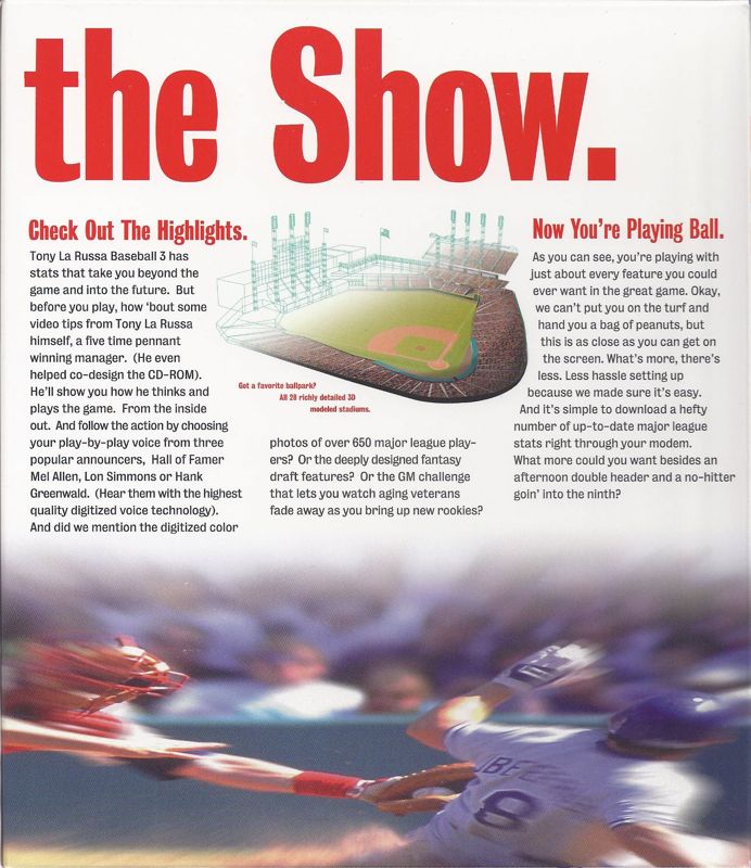 Inside Cover for Tony La Russa Baseball 3 (DOS): Right