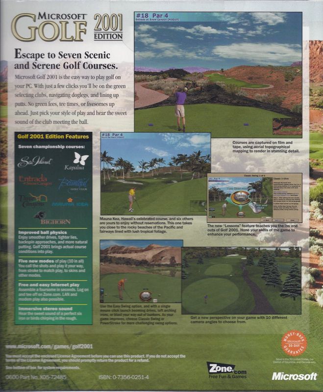 Back Cover for Microsoft Golf 2001 Edition (Windows)