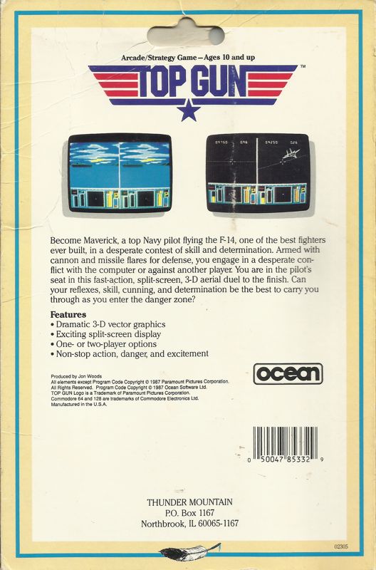 Back Cover for Top Gun (Commodore 64)