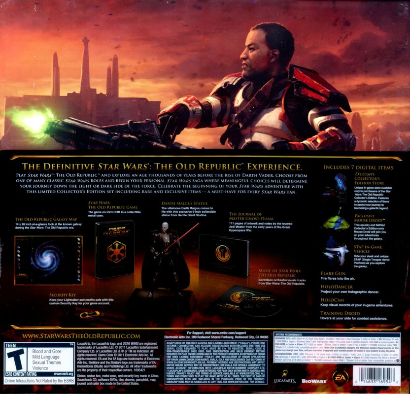 Back Cover for Star Wars: The Old Republic (Collector's Edition) (Windows): Including slip transparency