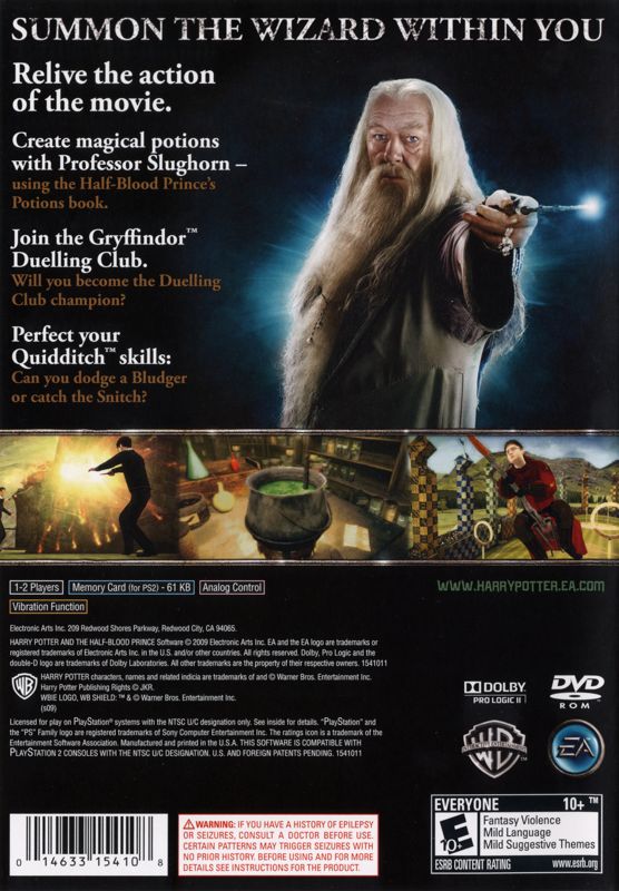 Back Cover for Harry Potter and the Half-Blood Prince (PlayStation 2)