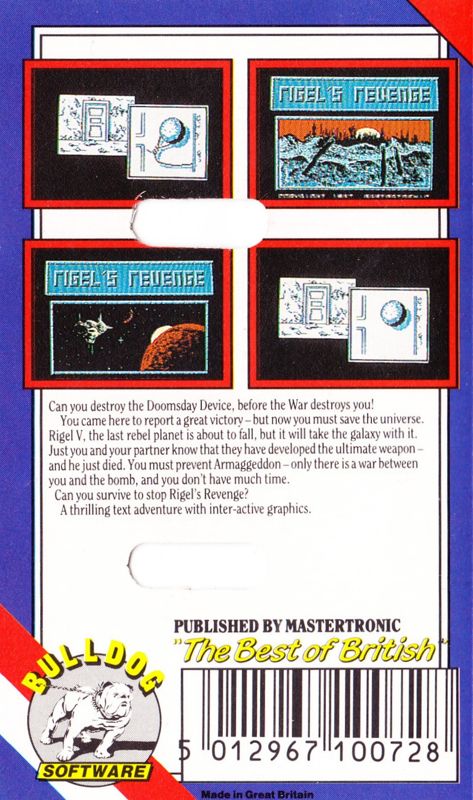 Back Cover for Rigel's Revenge (Commodore 64)