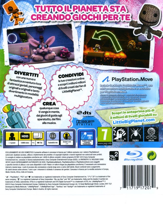Back Cover for LittleBigPlanet 2 (PlayStation 3)