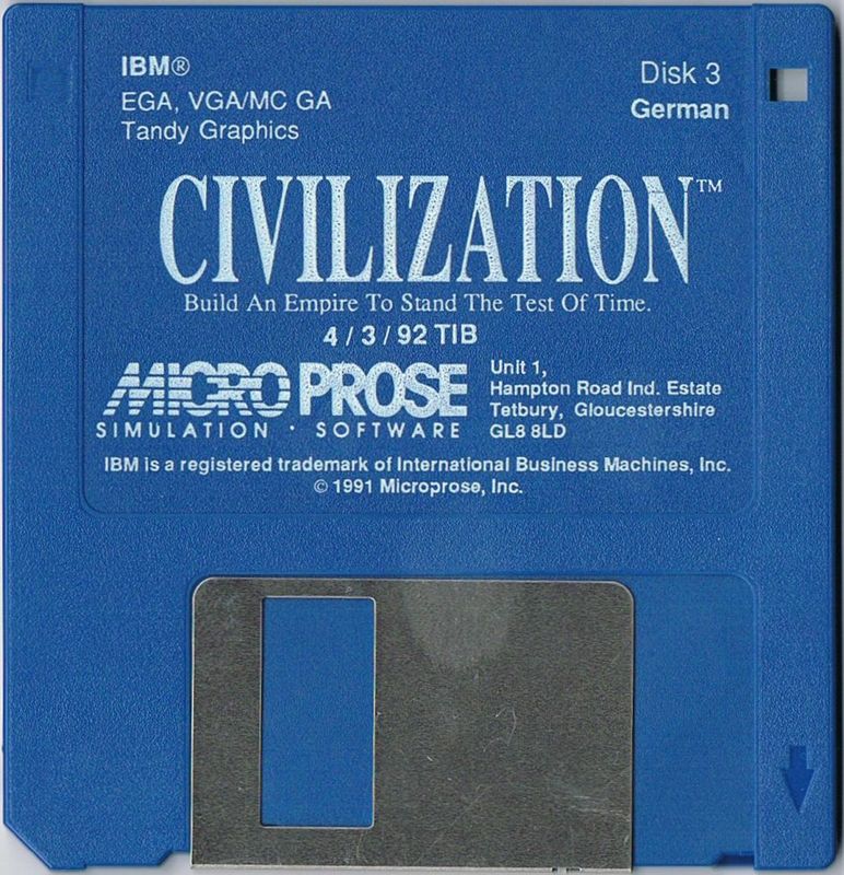 Media for Sid Meier's Civilization (DOS) (3.5" Floppy Disk release): Disk 3