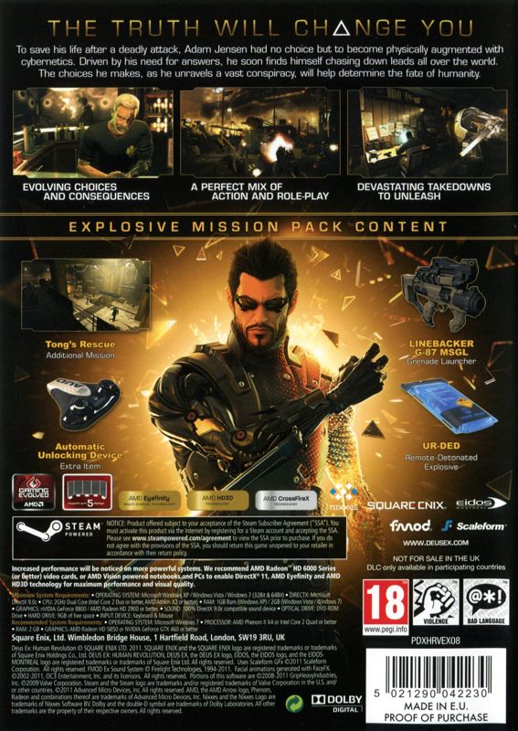 Back Cover for Deus Ex: Human Revolution: Limited Edition (Windows) (European release)
