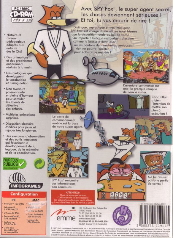 Back Cover for Spy Fox in "Dry Cereal" (Macintosh and Windows) (2003 hybrid re-release)