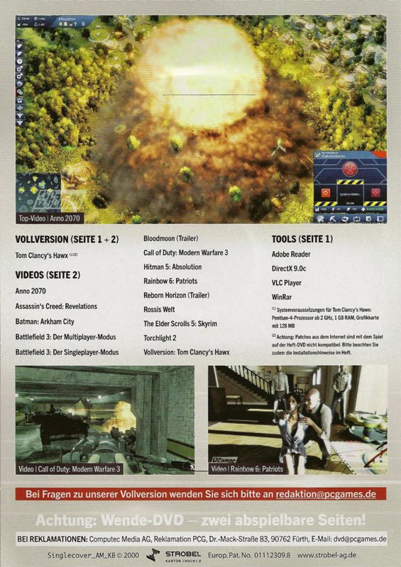 Back Cover for Tom Clancy's H.A.W.X (Windows) (PC Games 12/2011 covermount)
