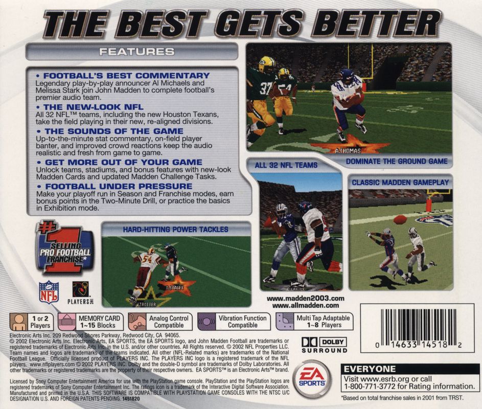 Back Cover for Madden NFL 2003 (PlayStation)