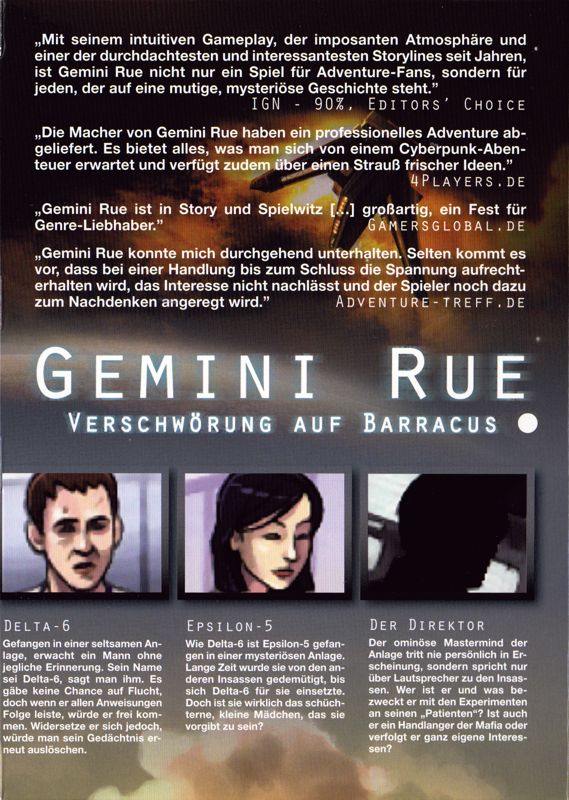 Inside Cover for Gemini Rue (Windows): Right Flap