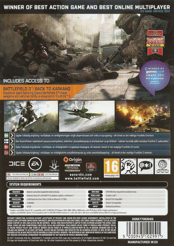 Back Cover for Battlefield 3: Limited Edition (Windows)