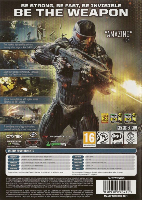 Back Cover for Crysis 2 (Windows)