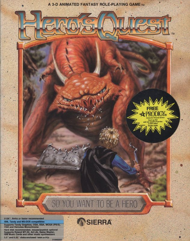 Front Cover for Hero's Quest: So You Want to Be a Hero (DOS) (Version 1.0 with Free Prodigy IPS Start-up Kit)