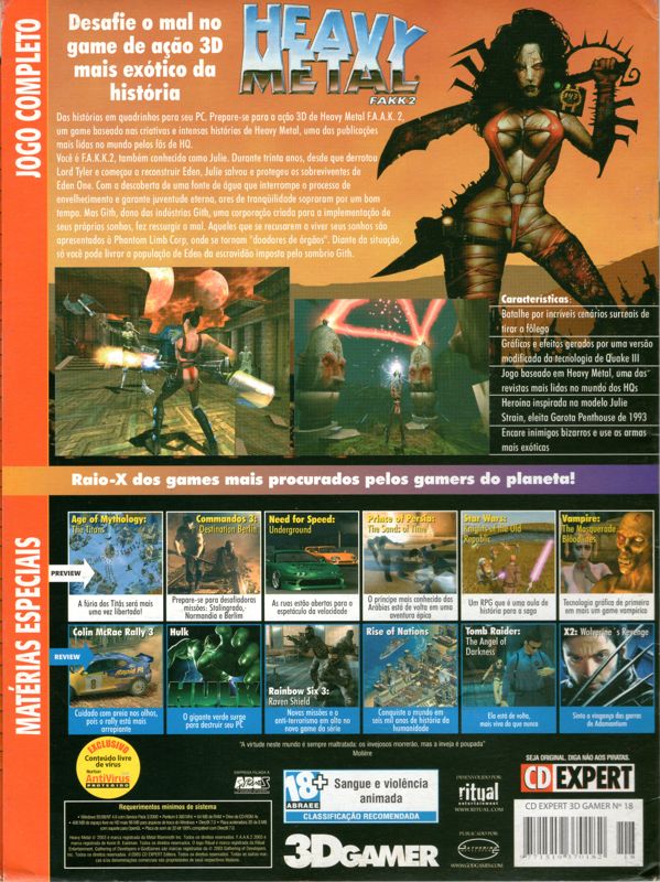 Back Cover for Heavy Metal: F.A.K.K. 2 (Windows) (3D Gamer covermount)