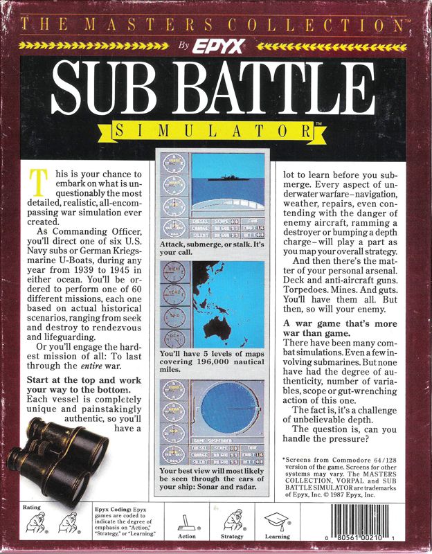 Back Cover for Sub Battle Simulator (DOS) (5.25" disk release)