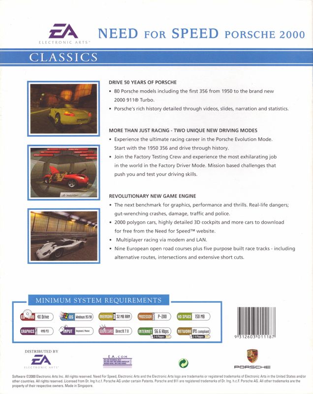 Back Cover for Need for Speed: Porsche Unleashed (Windows) (EA Classics release)