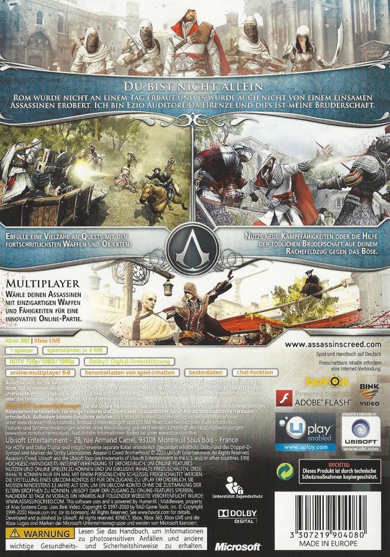 Back Cover for Assassin's Creed: Brotherhood (Xbox 360)