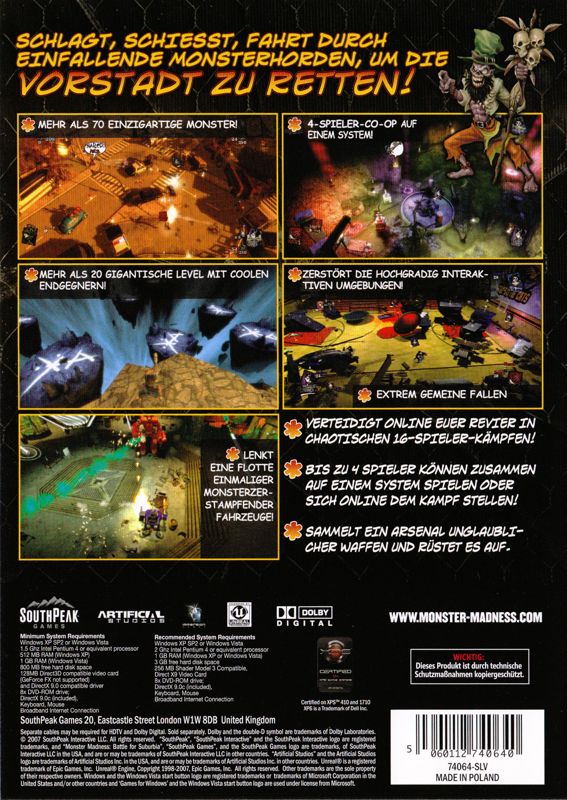 Back Cover for Monster Madness: Battle for Suburbia (Windows)