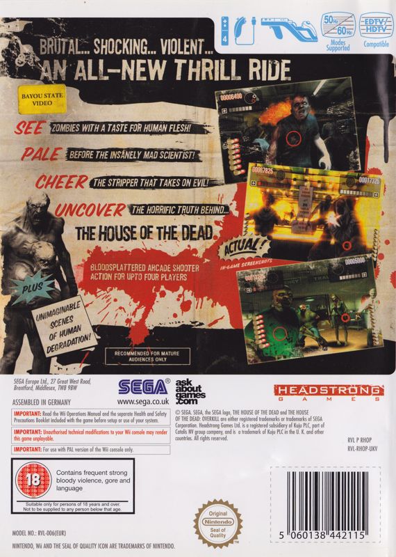 Back Cover for The House of the Dead: Overkill (Wii)