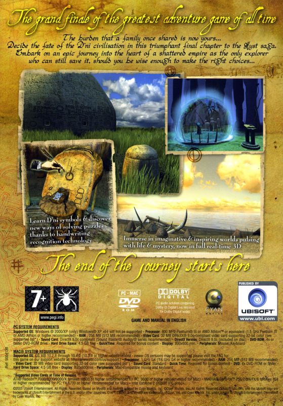 Other for Myst V: End of Ages (Limited Edition) (Windows): Keep Case (Game DVD) - Back