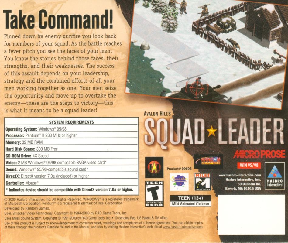 Other for Avalon Hill's Squad Leader (Windows): Jewel Case - Back