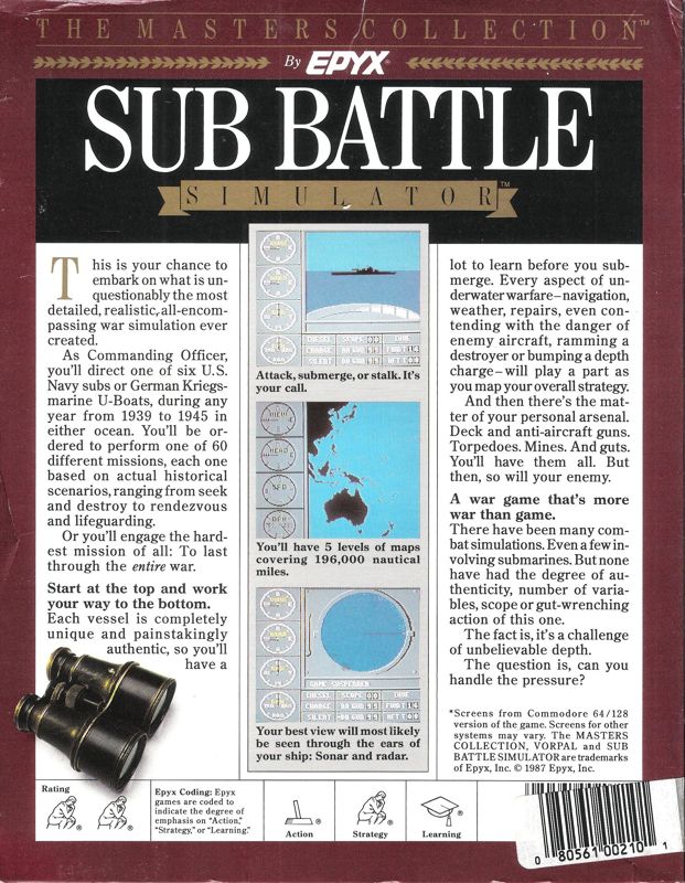 Back Cover for Sub Battle Simulator (DOS) (5.25" release (different disk label))