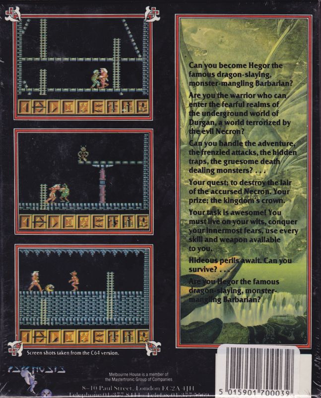 Back Cover for Barbarian (ZX Spectrum)