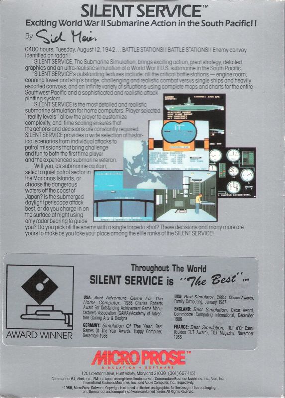Back Cover for Silent Service (DOS) (5.25" release (EGA support))