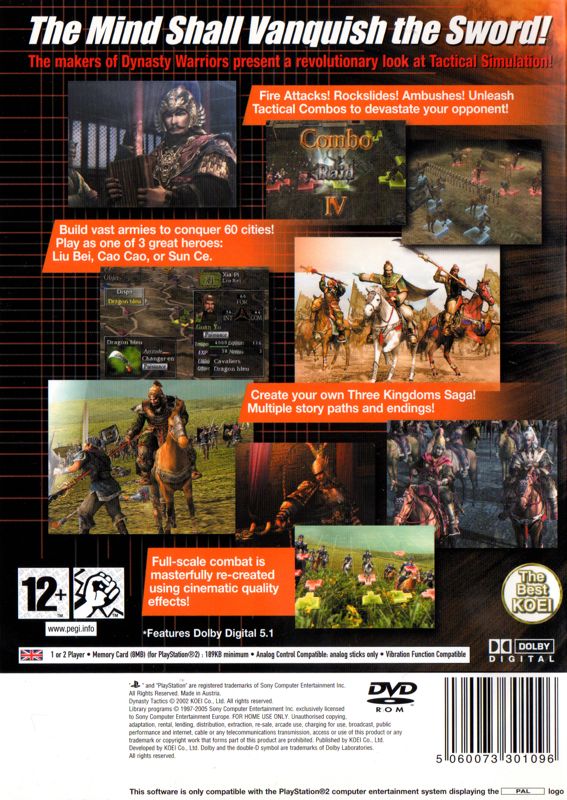 Back Cover for Dynasty Tactics (PlayStation 2) (The Best KOEI release)