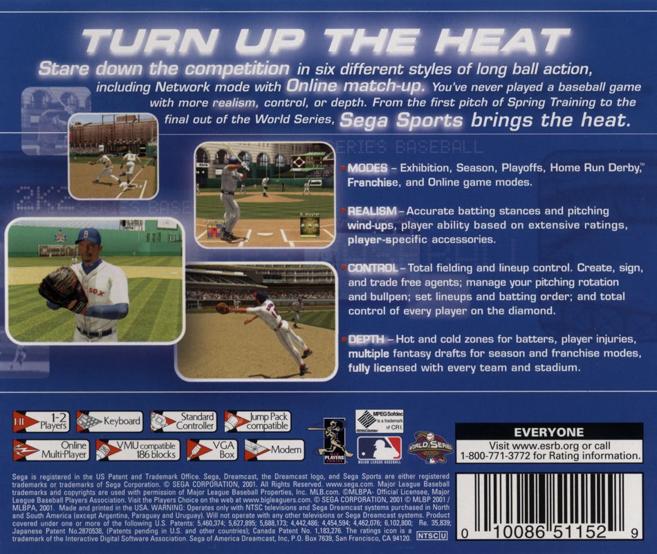 Back Cover for World Series Baseball 2K2 (Dreamcast)