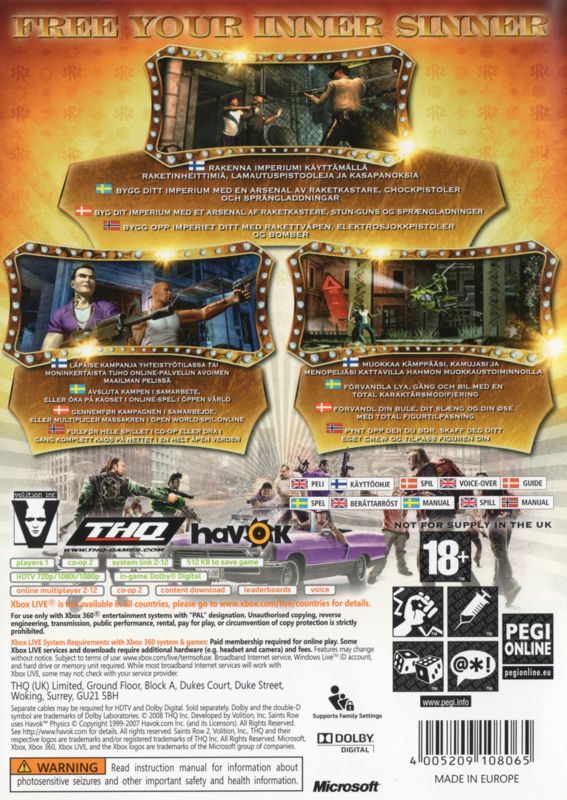 Back Cover for Saints Row 2 (Xbox 360)