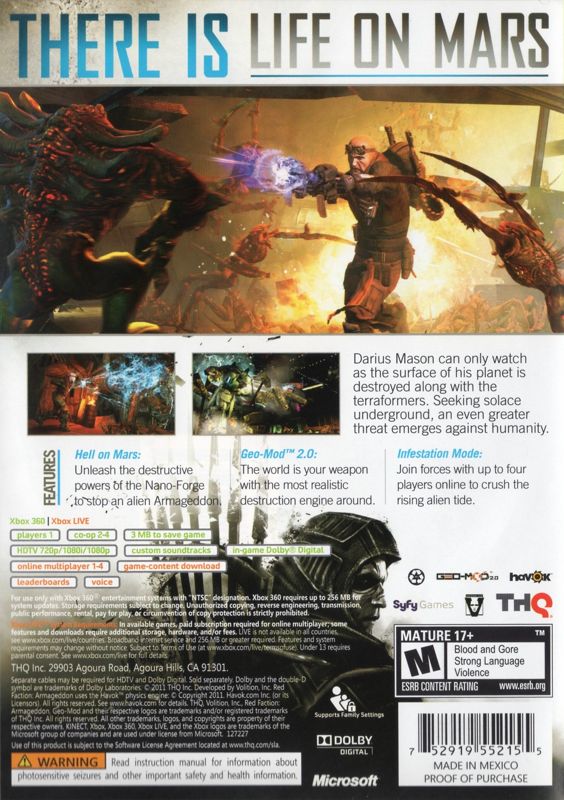 Back Cover for Red Faction: Armageddon (Xbox 360)