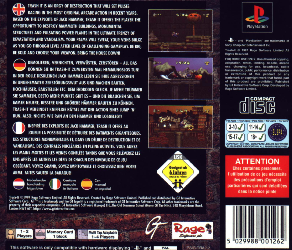 Back Cover for Trash It (PlayStation)