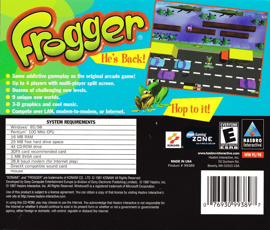 Back Cover for Frogger (Windows)