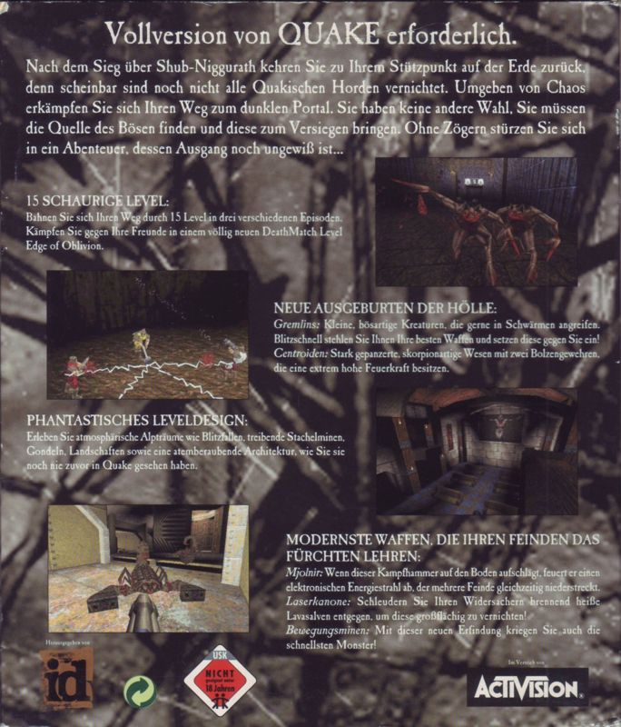 Back Cover for Quake Mission Pack No. I: Scourge of Armagon (DOS and Windows)