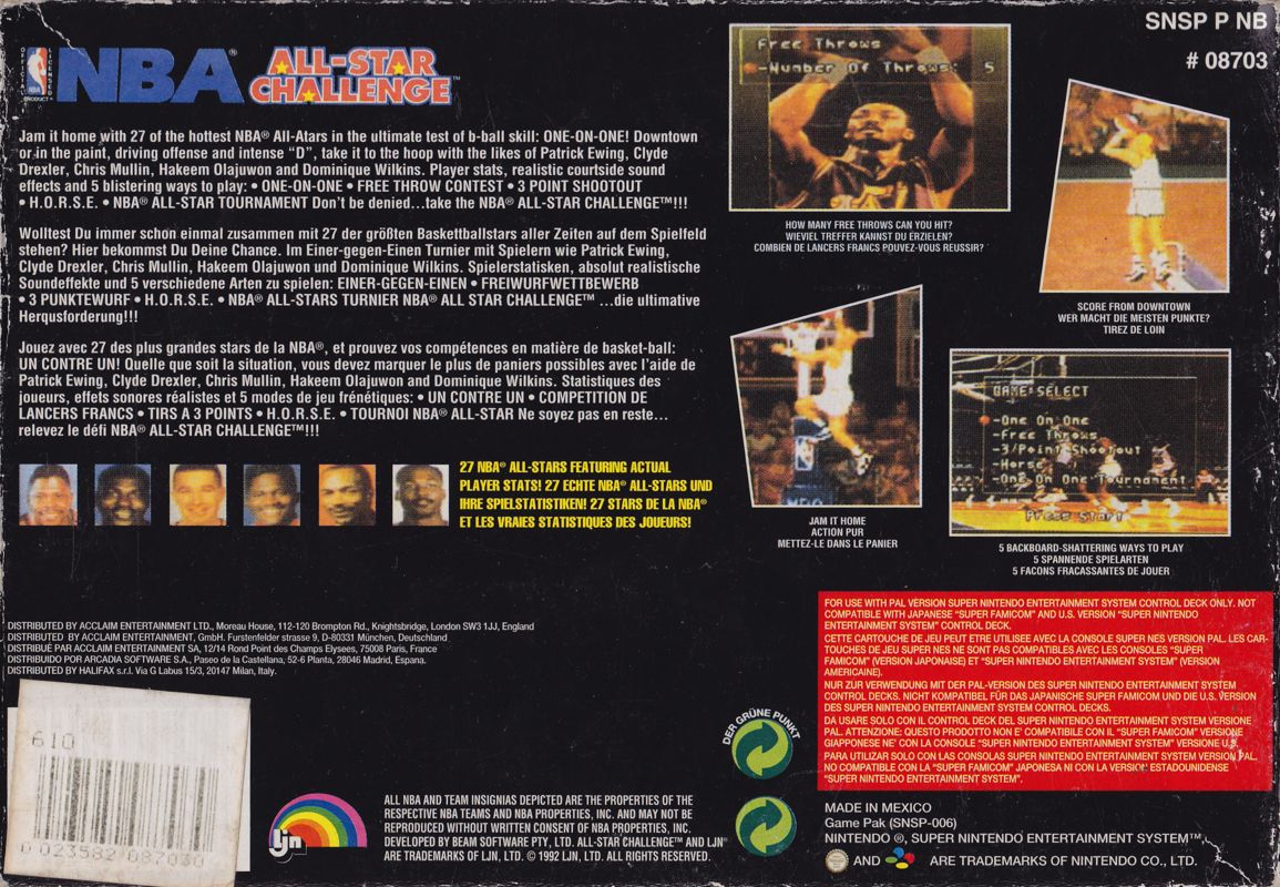 Back Cover for NBA All-Star Challenge (SNES)