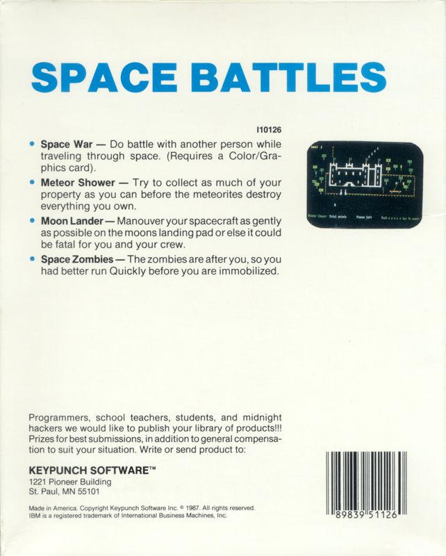 Back Cover for Space Battles (DOS)