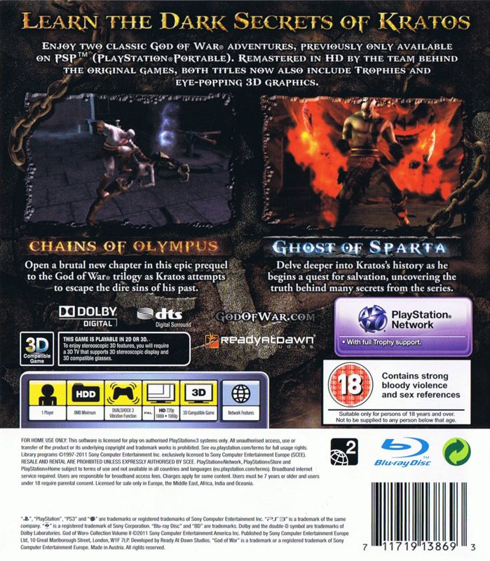 Back Cover for God of War: Origins Collection (PlayStation 3)