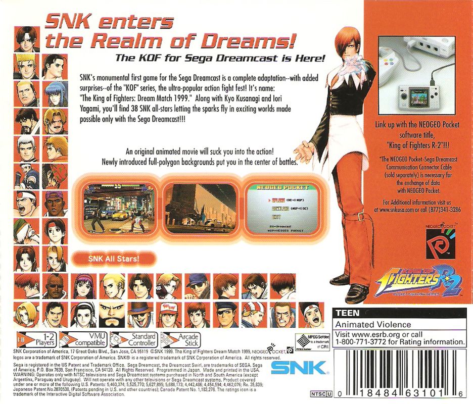 Back Cover for The King of Fighters: Dream Match 1999 (Dreamcast)
