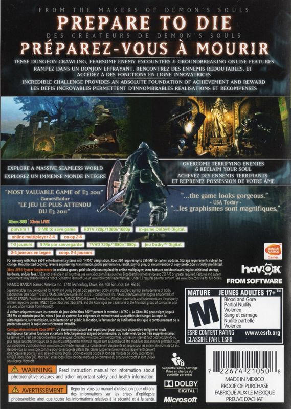Back Cover for Dark Souls (Xbox 360)