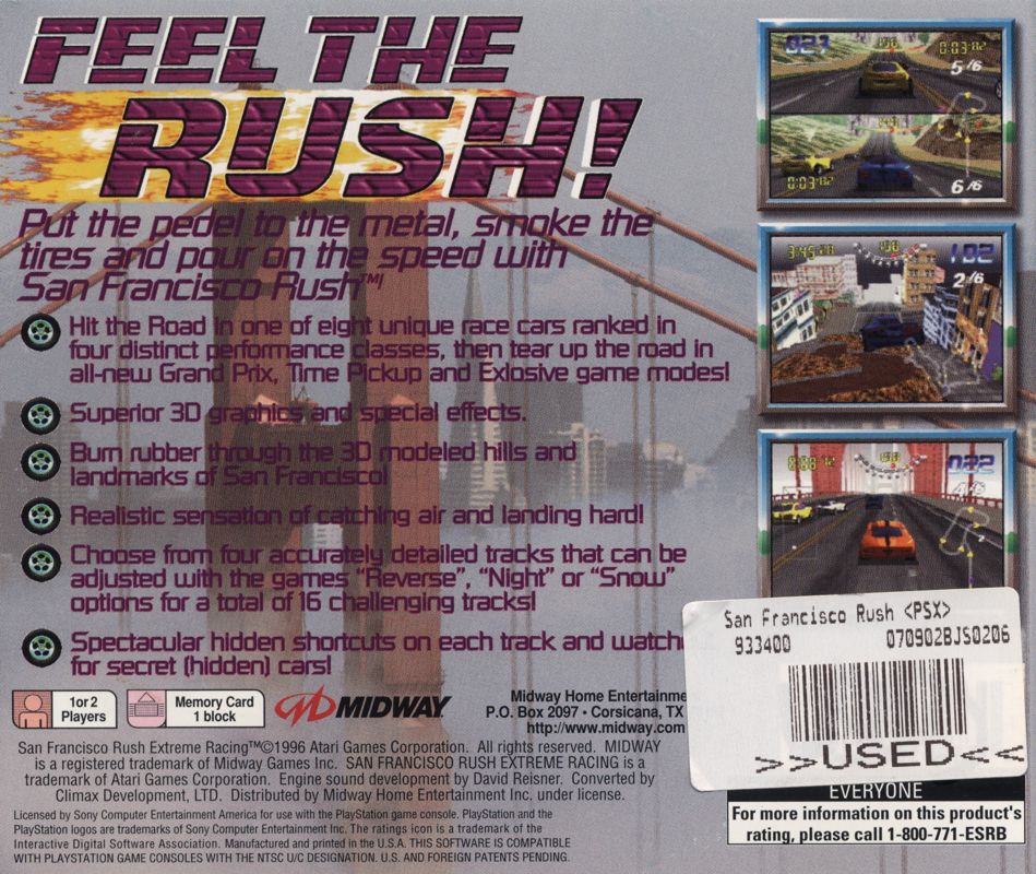 Back Cover for San Francisco Rush: Extreme Racing (PlayStation)