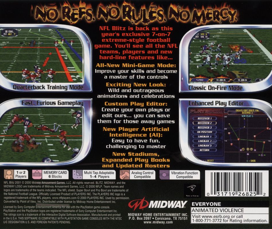 Back Cover for NFL Blitz 2001 (PlayStation)