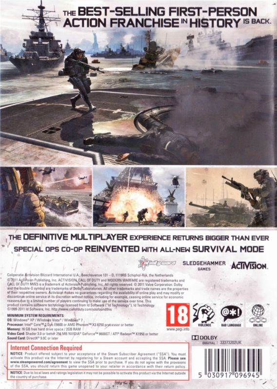 Back Cover for Call of Duty: MW3 (Windows)