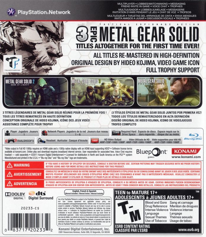 Back Cover for Metal Gear Solid: HD Collection (PlayStation 3)