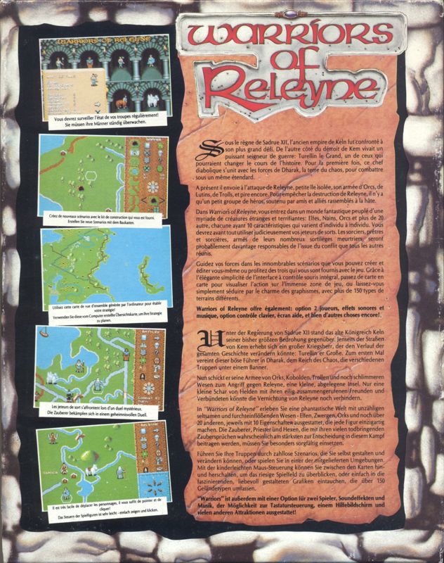 Back Cover for Warriors of Releyne (Amiga)