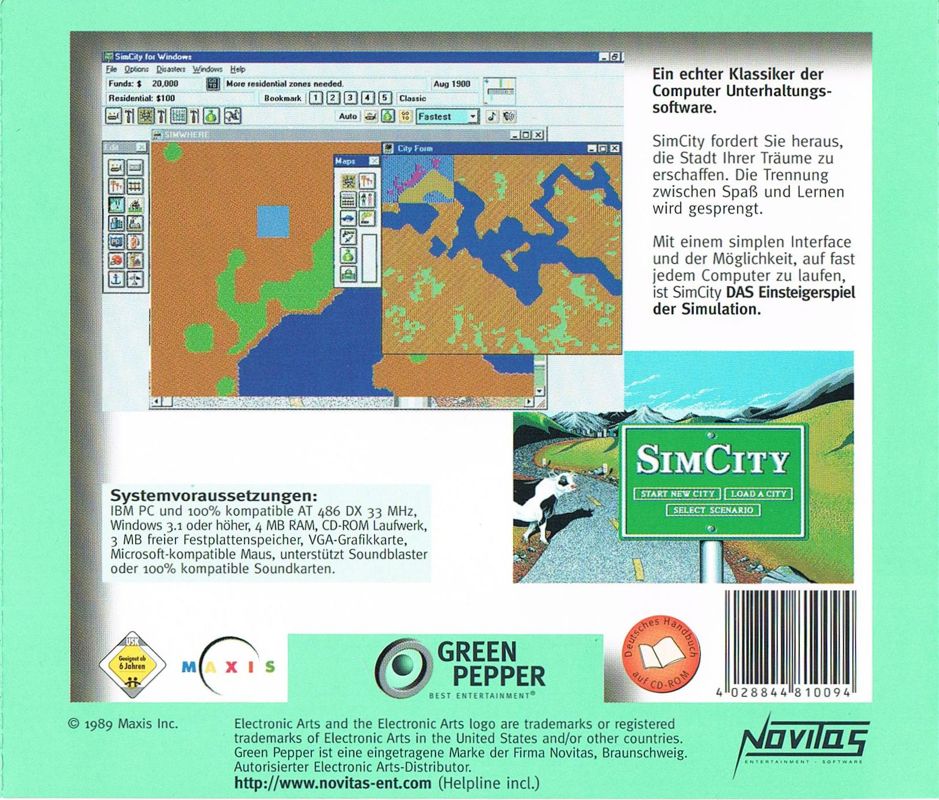 Back Cover for SimCity Classic (Windows 3.x) (Green Pepper release)