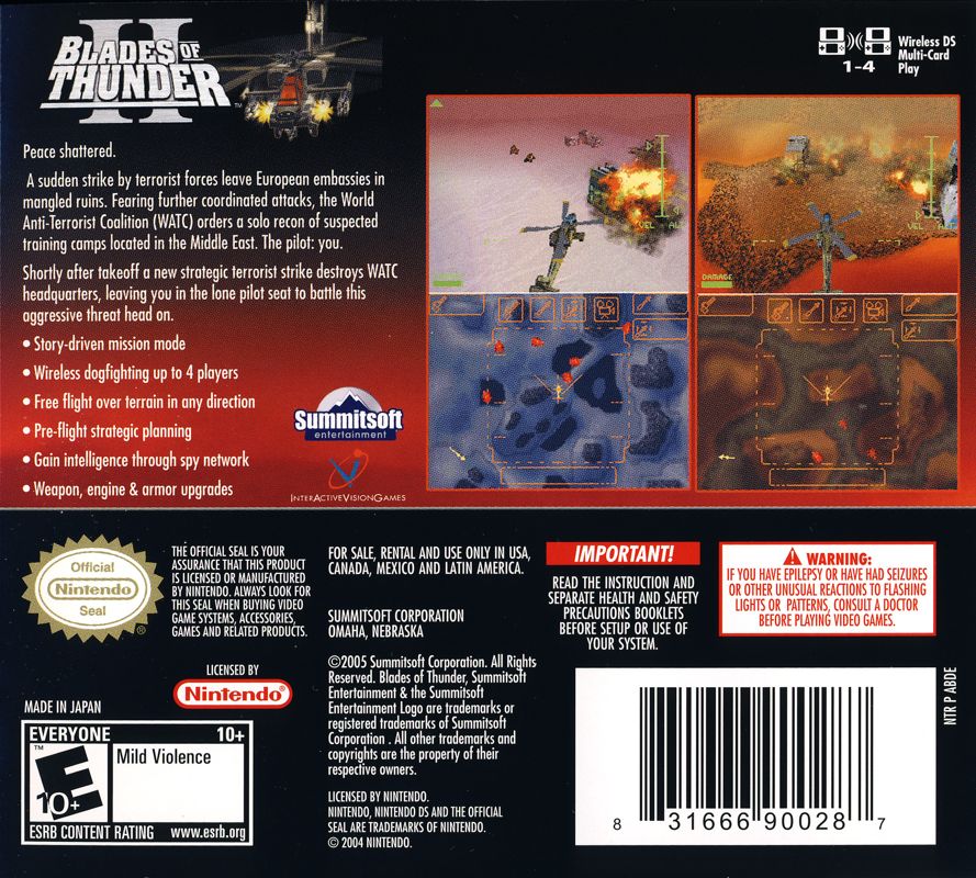 Back Cover for Blades of Thunder II (Nintendo DS)