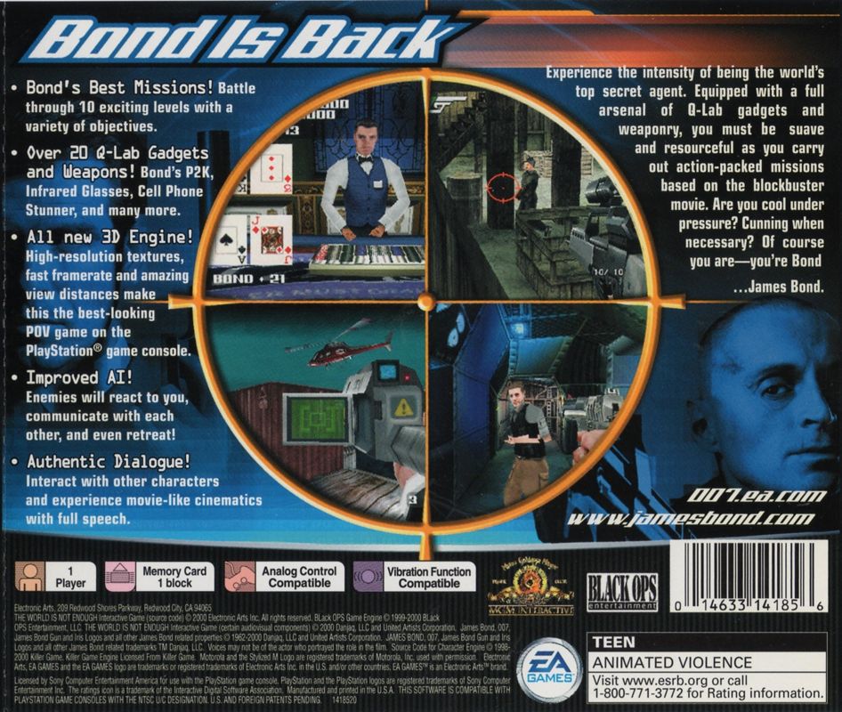 Back Cover for 007: The World is Not Enough (PlayStation)