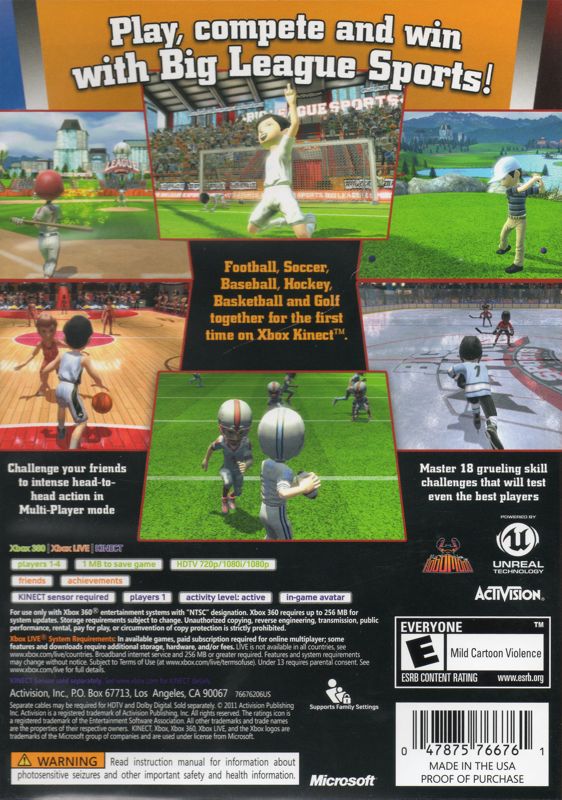 Back Cover for Big League Sports (Xbox 360)