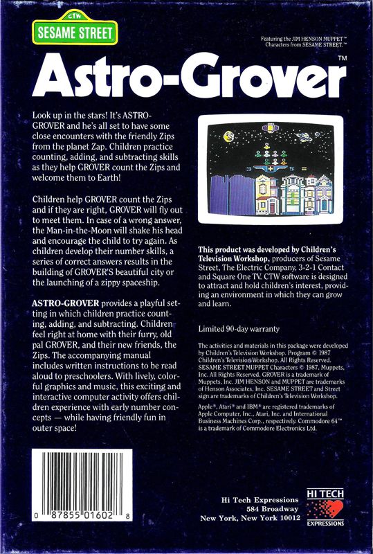 Back Cover for Astro-Grover (DOS) (5.25" release)
