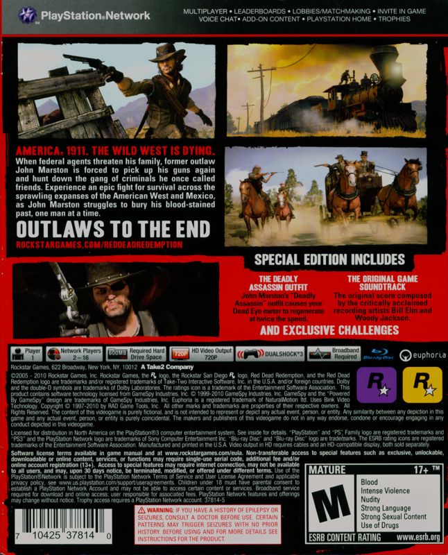 Back Cover for Red Dead Redemption (Special Edition) (PlayStation 3)
